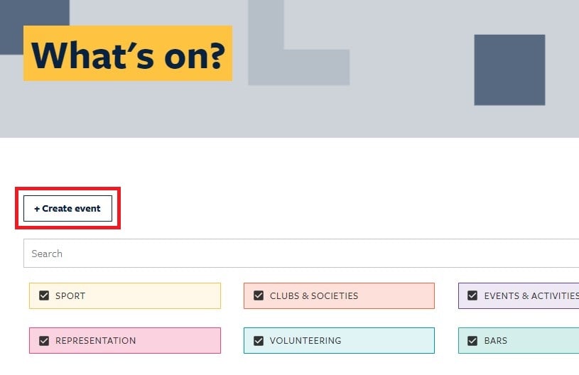 What's On Page directing you to Create Event button