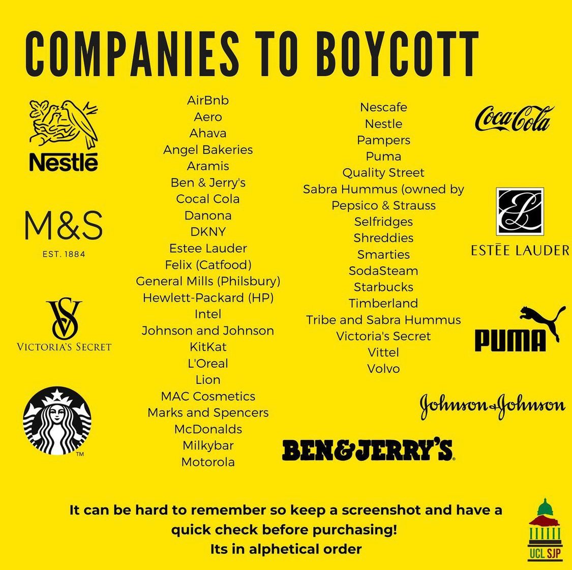 Companies to boycott