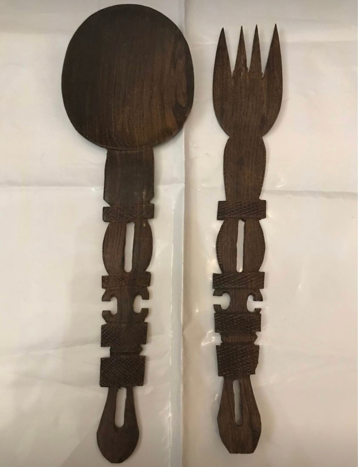 Vintage wooden large salad servers from South Africa