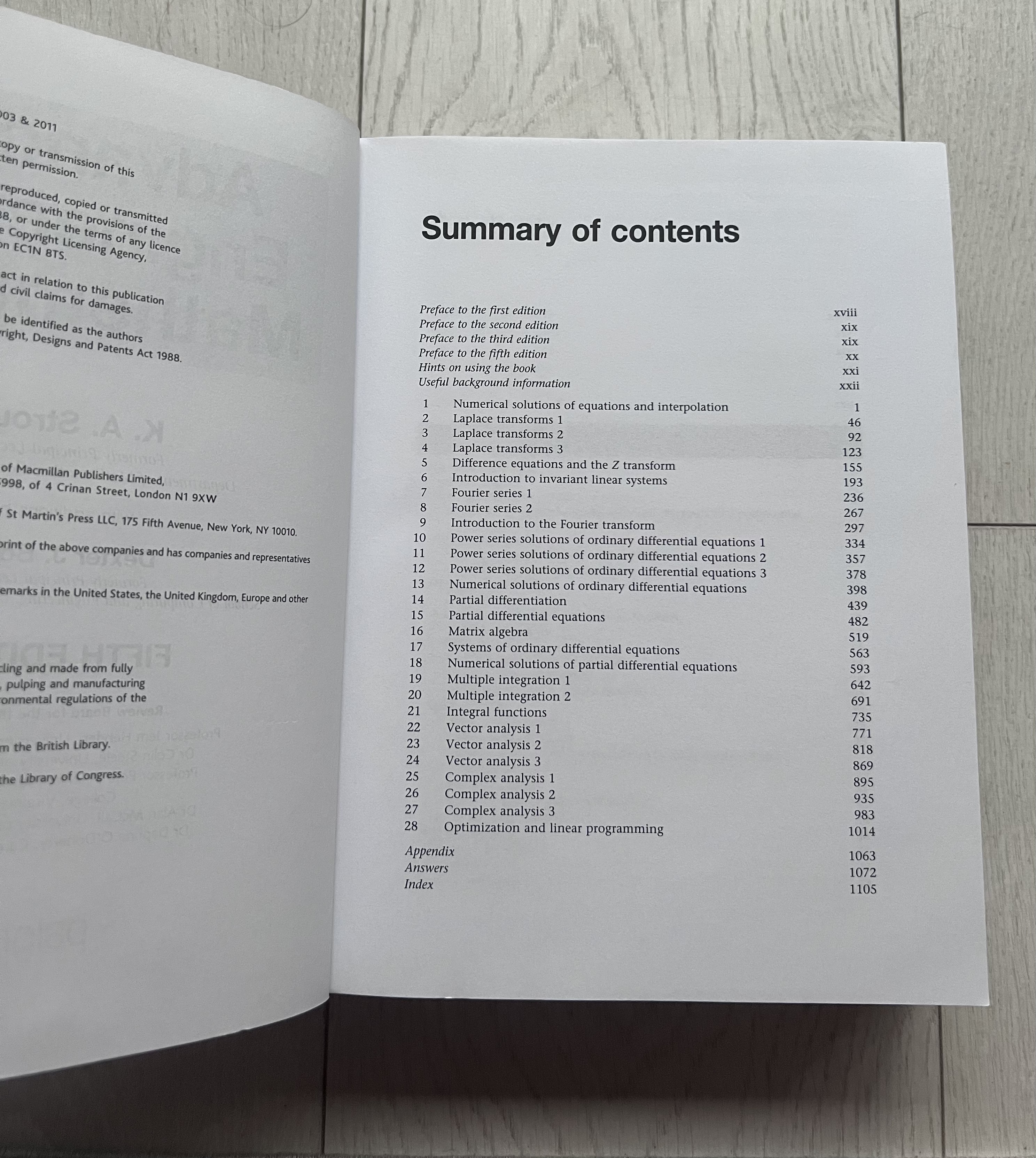 Summary of table of contents 
