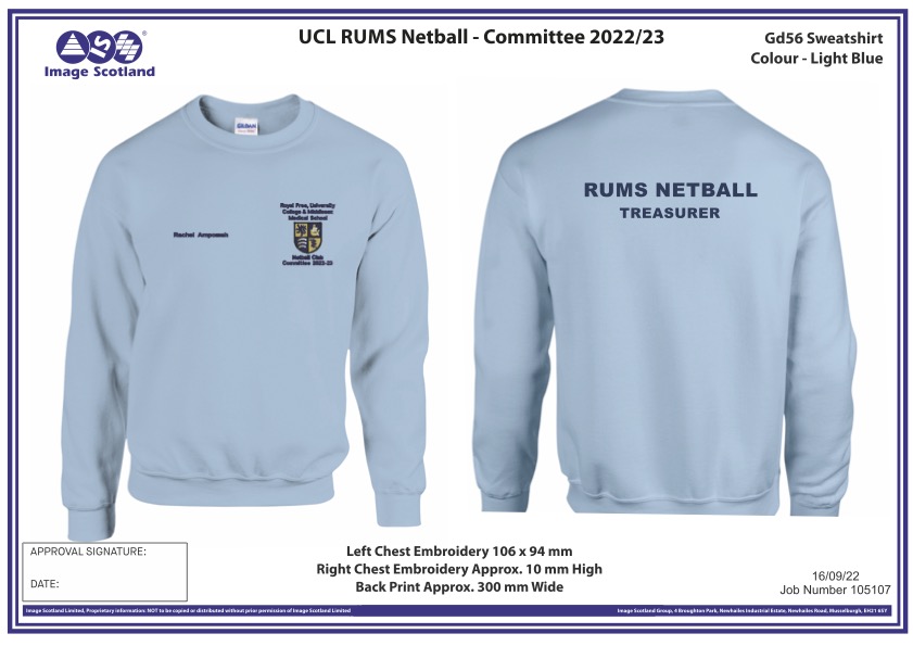 RUMS Netball committee jumpers 2022/23