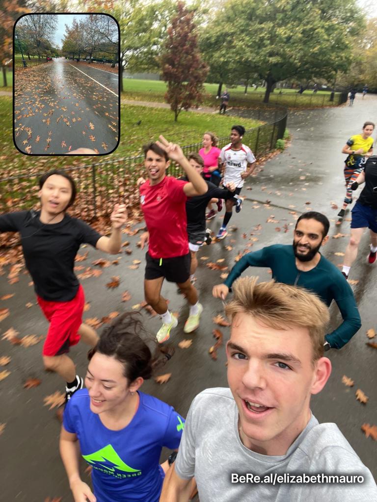 Group BeReal selfie of runners during a long run