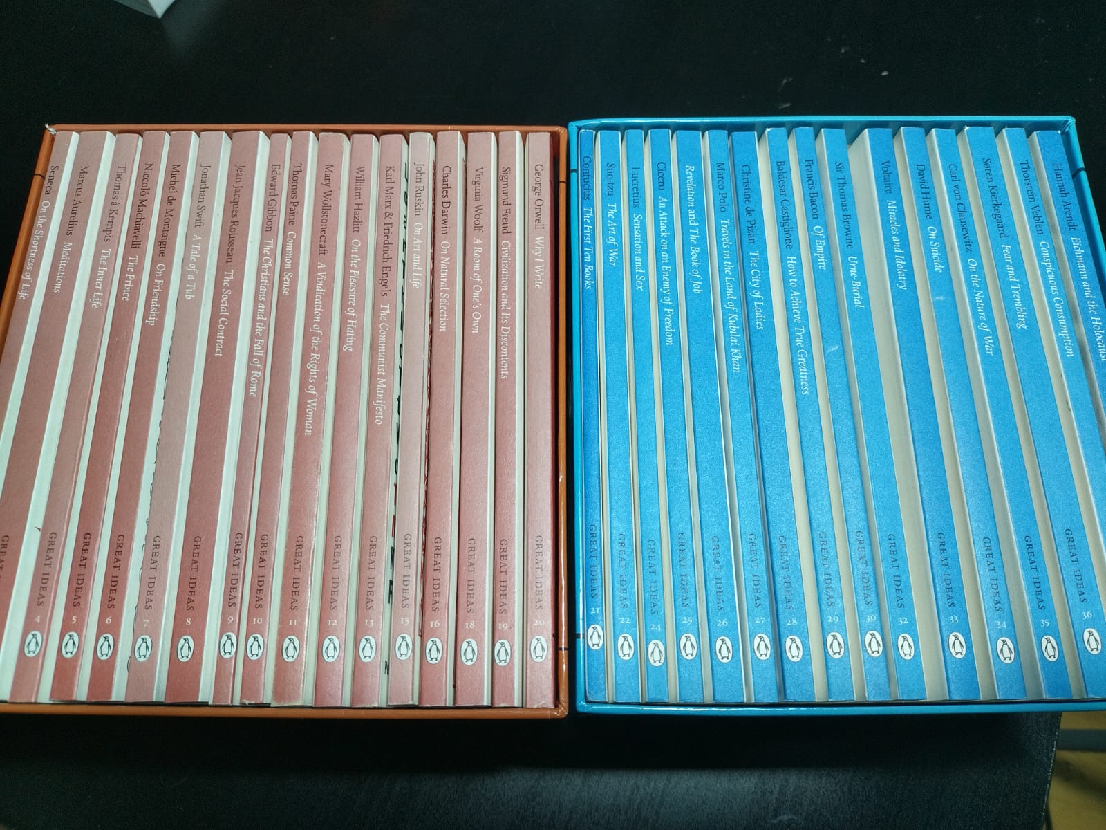 Spines of the 33 books