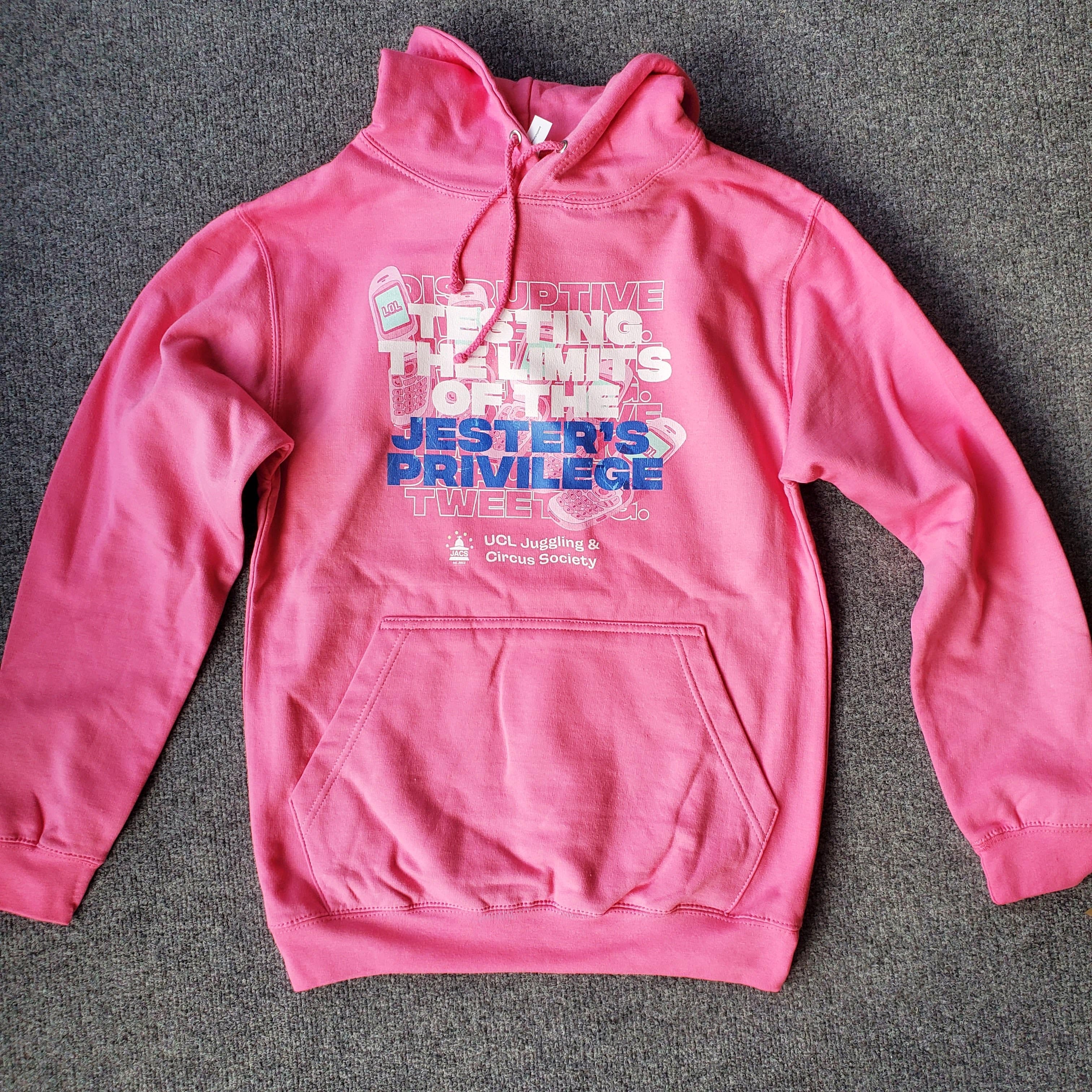 Pink "Testing the Limits of the Jester's Privilege" hoodie 