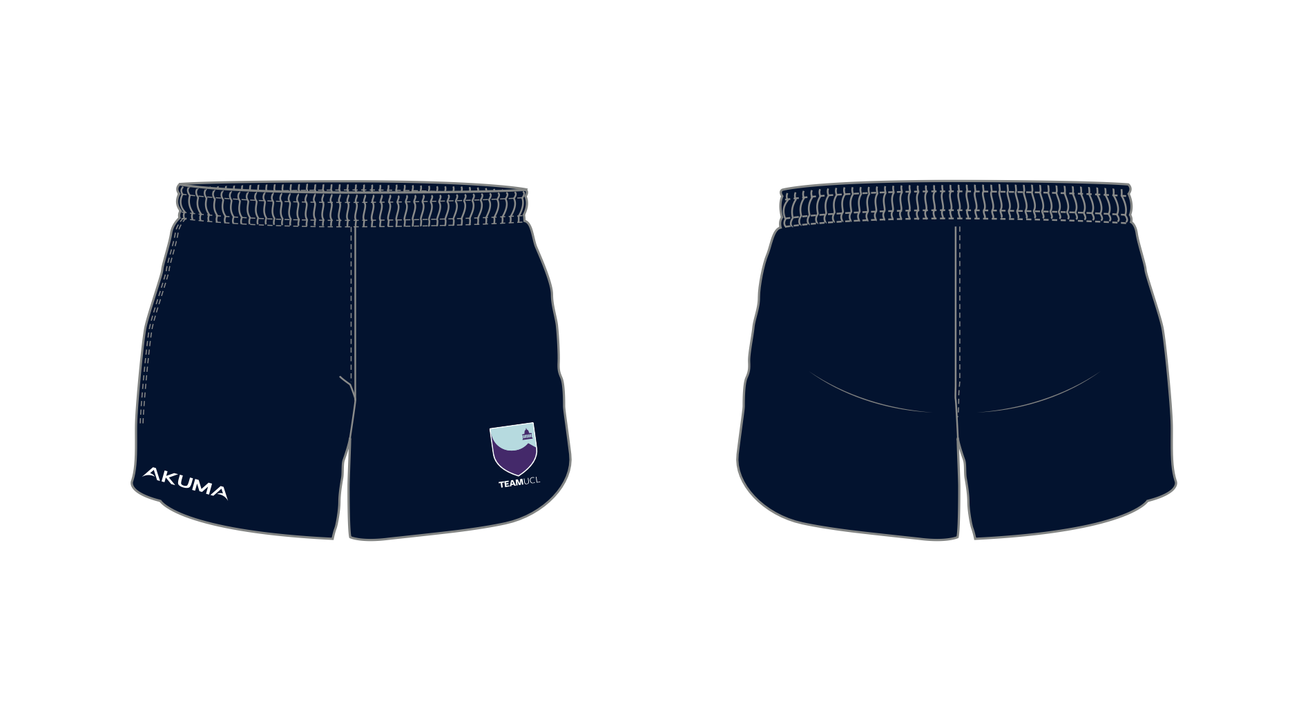 Navy blue short with Akuma logo and TEAMUCL lego