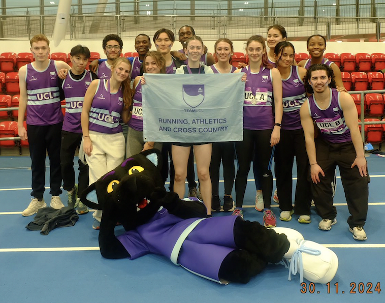 The UCL RAX athletics team at the LUCA Indoor Championships.