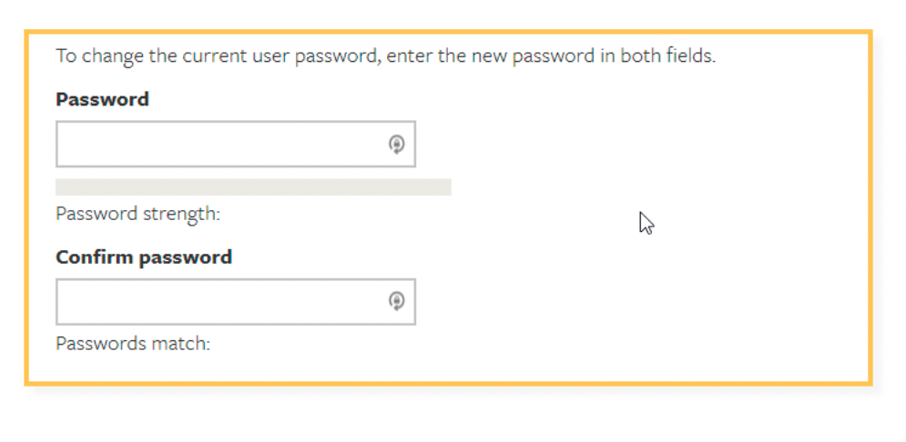 A screenshot showing the password reset box