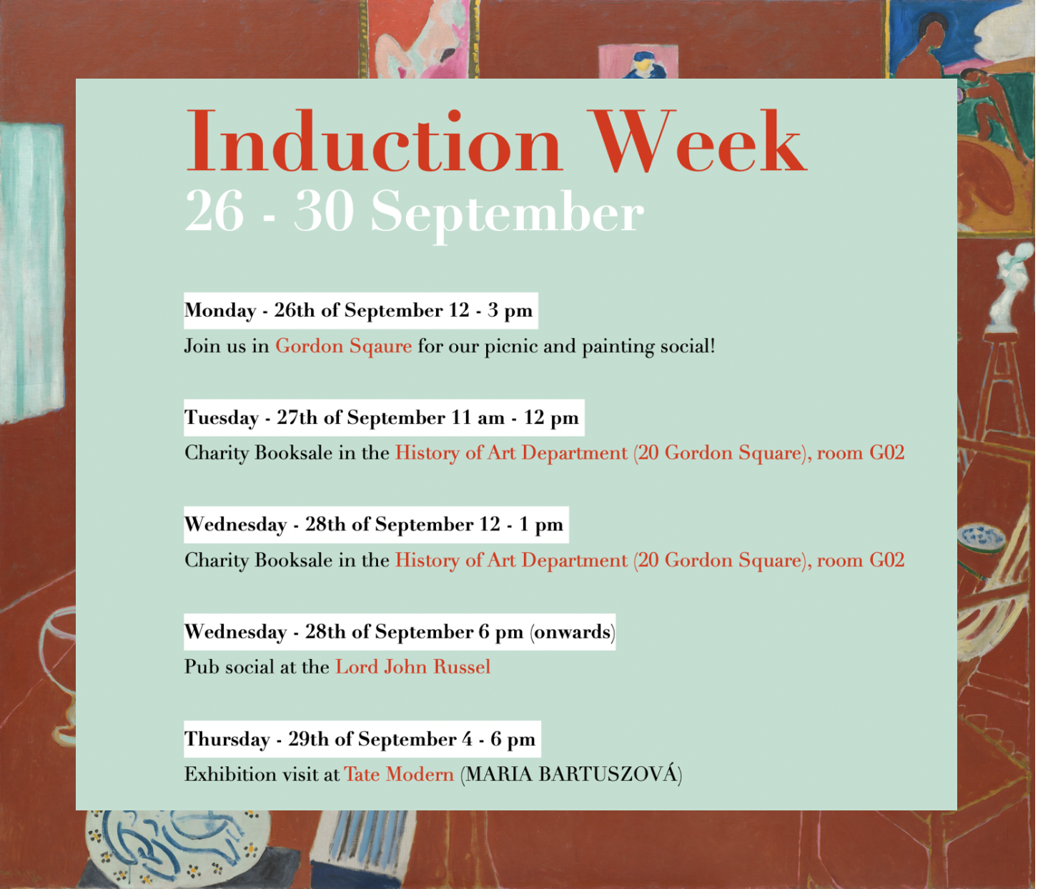 Check out our induction week schedule! 