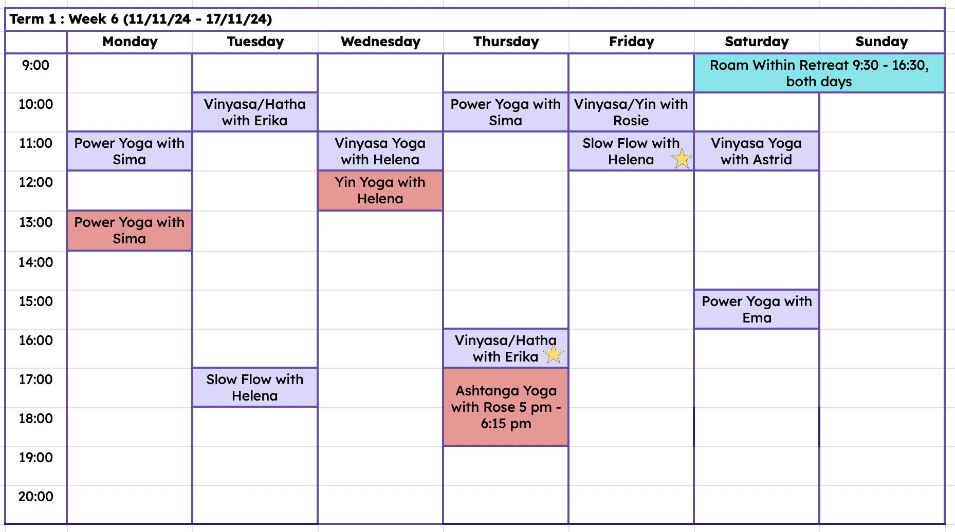 Timetable