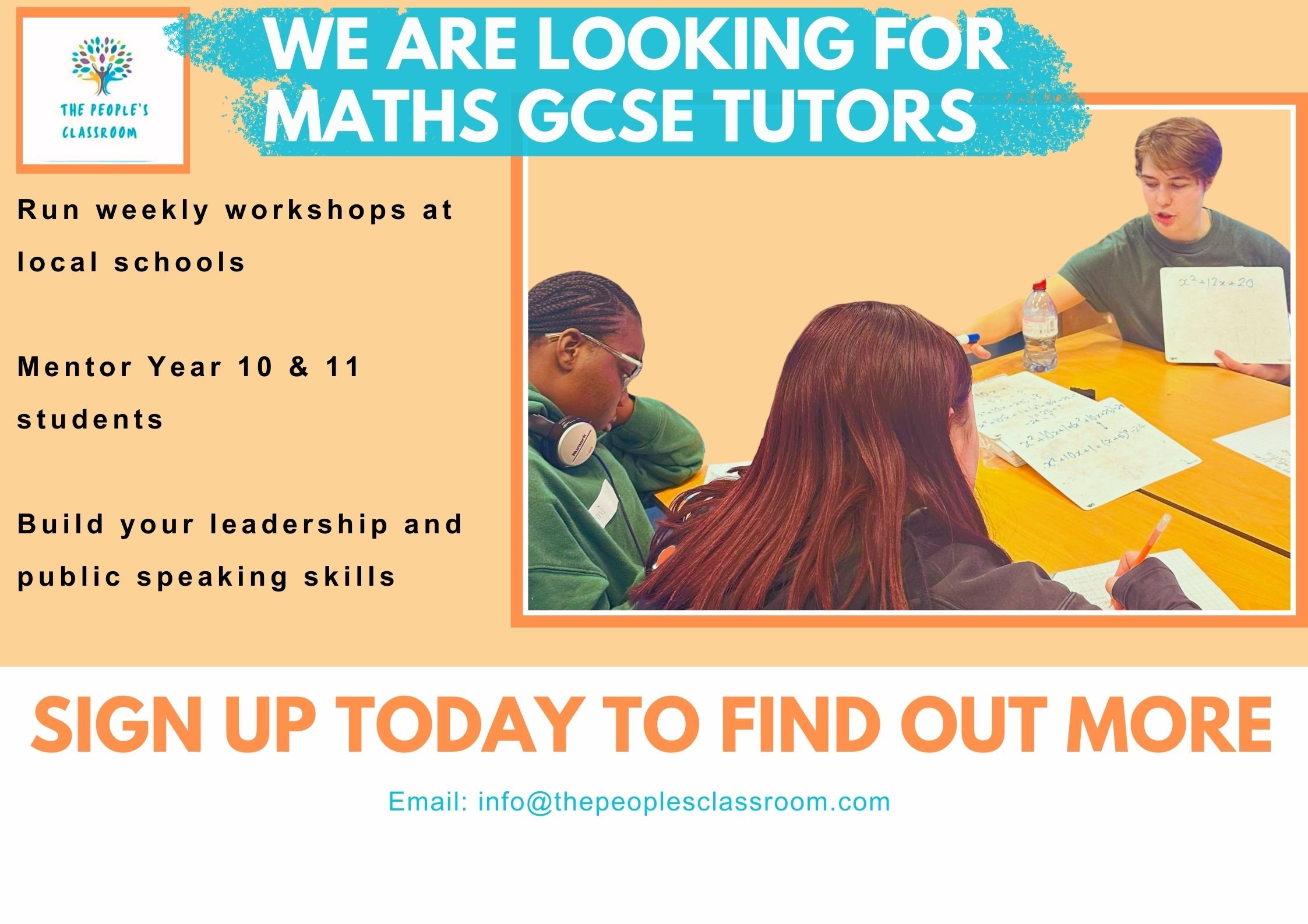 We are looking for Maths GCSE tutors to deliver weekly revision workshops and local secondary schools