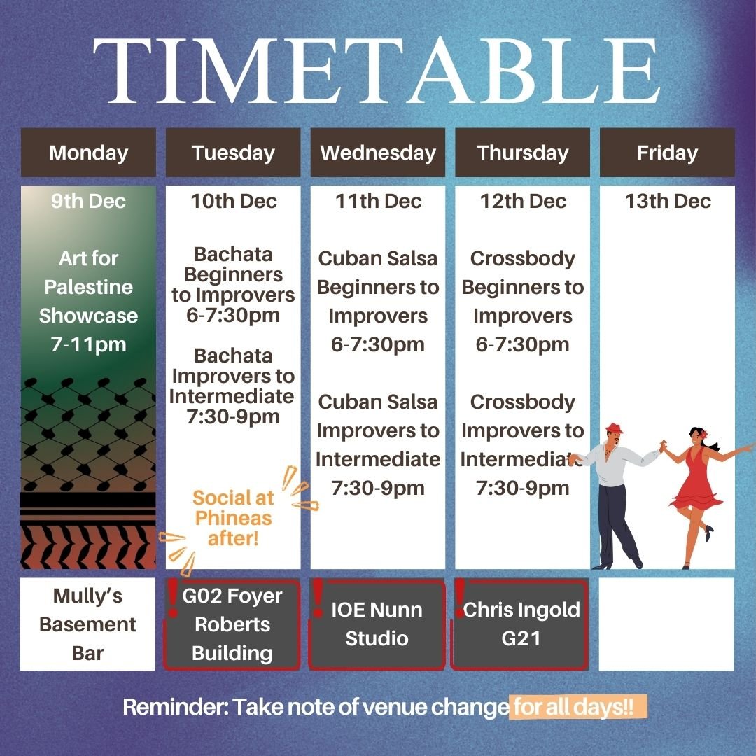 Timetable for last week of term