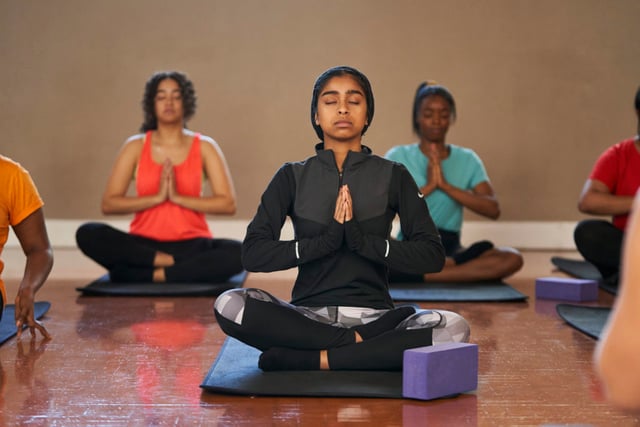 Class of yoga students 