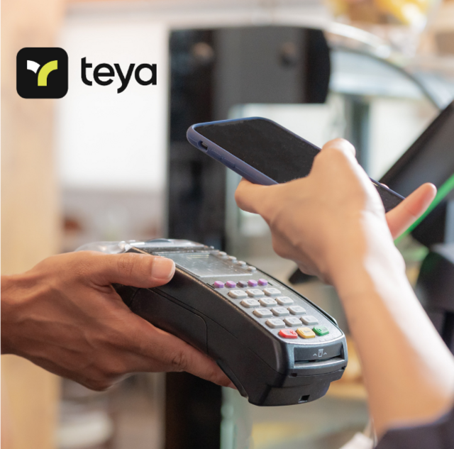 Phone with Teya app being used to pay