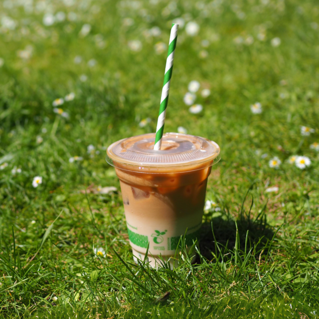 Iced Latte pictured with caramel syrup
