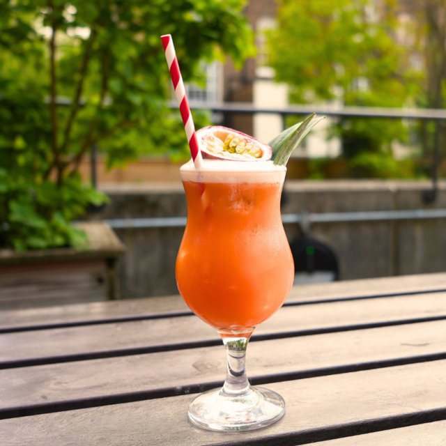 The Jungle Bird cocktail featuring rum, Campari, lime juice, pinapple juice and grenadine